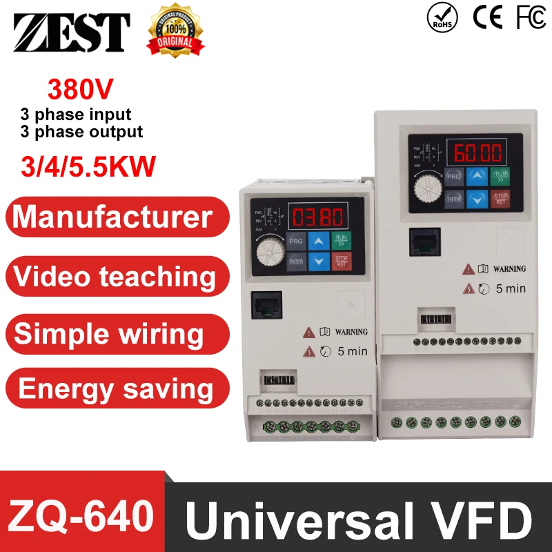 Частотный преобразователь ZQ640 VFD 220В/380В 3/4/5.5кВт (4/5/7 л.с.) с векторным управлением скоростью двигателя
Частотный преобразователь ZQ640 VFD 220В/380В 3/4/5.5кВт (4/5/7 л.с.) с векторным управлением скоростью двигателя