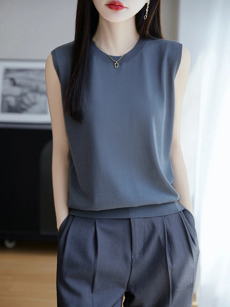 Легкий дышащий вязаный топ-майка из шелковой смеси Lacele для женщин, с круглым вырезом, на бретельках, летняя модная модель
Легкий дышащий вязаный топ-майка из шелковой смеси Lacele для женщин, с круглым вырезом, на бретельках, летняя модная модель