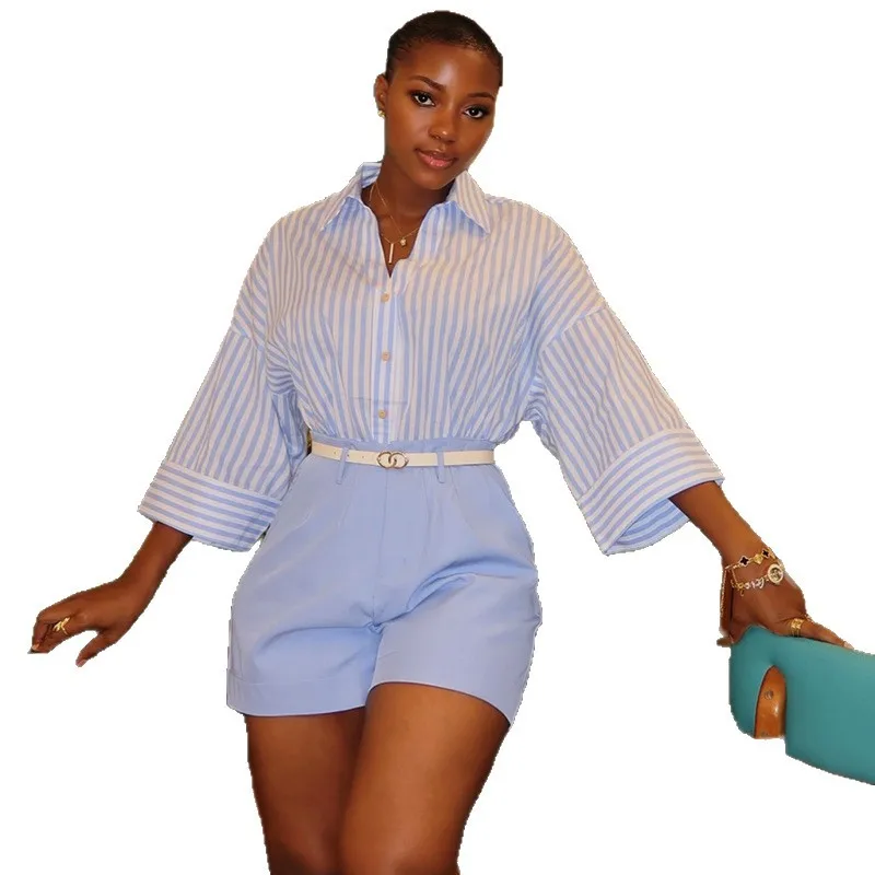 European and American Women's Clothing 2026 Summer New Sweet and Fresh Striped Lapel Loose Seven-quarter Sleeve Women' Shirt Top
European and American Women's Clothing 2026 Summer New Sweet and Fresh Striped Lapel Loose Seven-quarter Sleeve Women' Shirt Top