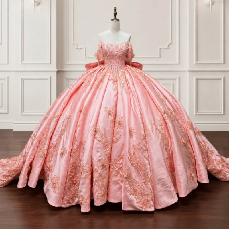 Pink Shiny Ball Gown Quinceanera Dresses Applique Lace Beading Crystal Tull Bow Corset Off The Shoulder Sweet 16 Dres vestidos
Pink Shiny Ball Gown Quinceanera Dresses Applique Lace Beading Crystal Tull Bow Corset Off The Shoulder Sweet 16 Dres vestidos