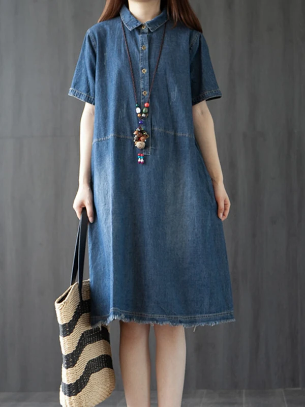 Summer Slimming Large Size Denim irt Dr Women's lectual ort Sve Midi A-Line Dr Korean Sle Pure Color
Summer Slimming Large Size Denim irt Dr Women's lectual ort Sve Midi A-Line Dr Korean Sle Pure Color