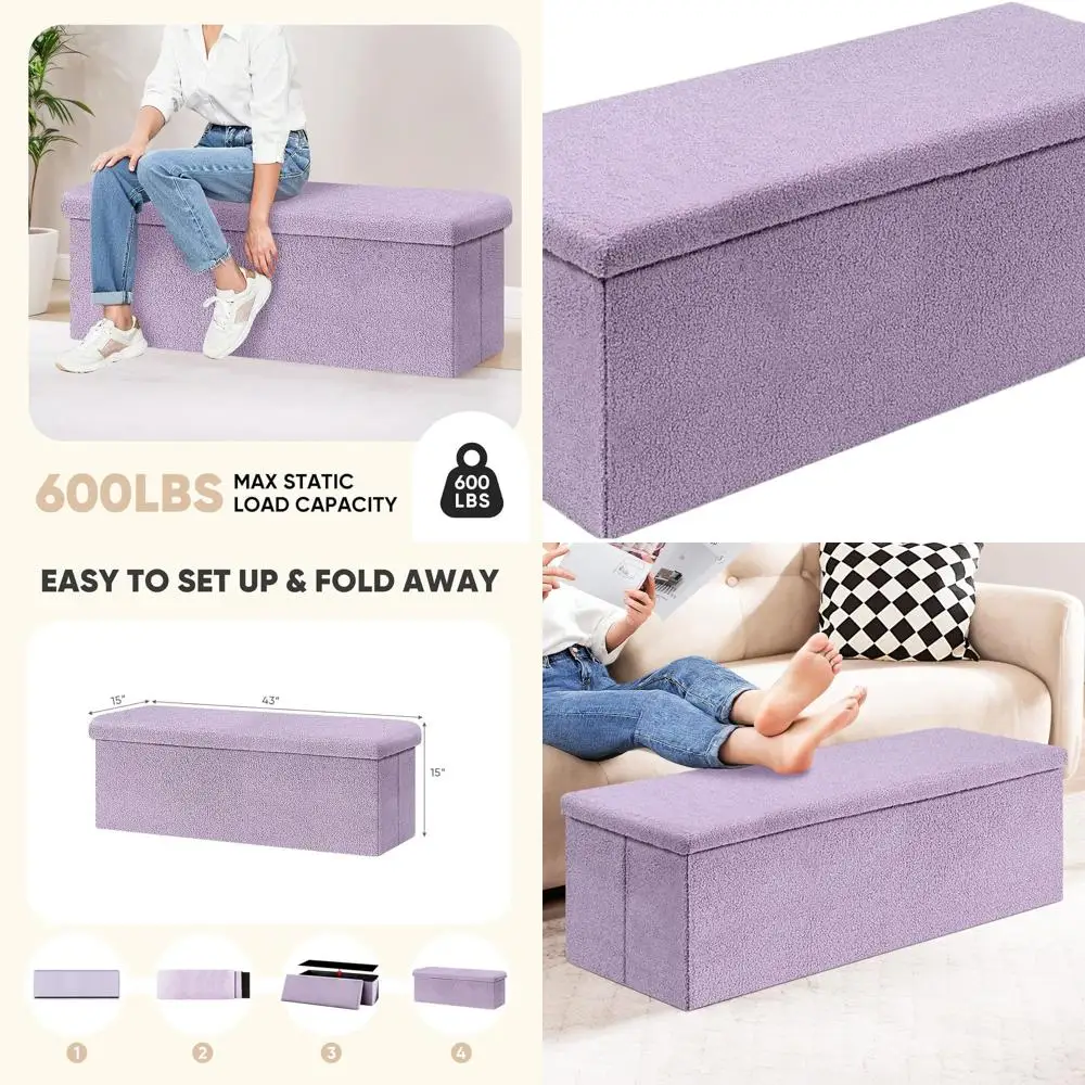 Purple Large Storage Ottoman Bench with Lid, 43 x 15 x 15 for Living Room and Entryway
Purple Large Storage Ottoman Bench with Lid, 43 x 15 x 15 for Living Room and Entryway