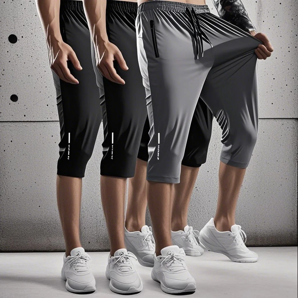 Set of 3 - Men'S Casual Outdoor Sports Capri Pants, Made from High-Elastic Knitted Fabric, Solid Color, Straight-Leg Design, Fea
Set of 3 - Men'S Casual Outdoor Sports Capri Pants, Made from High-Elastic Knitted Fabric, Solid Color, Straight-Leg Design, Fea