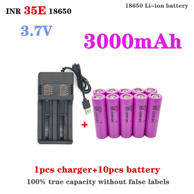 100% real capacity INR 35E 18650 3.7V 3000mAh lithium-ion rechargeable battery+charger
100% real capacity INR 35E 18650 3.7V 3000mAh lithium-ion rechargeable battery+charger