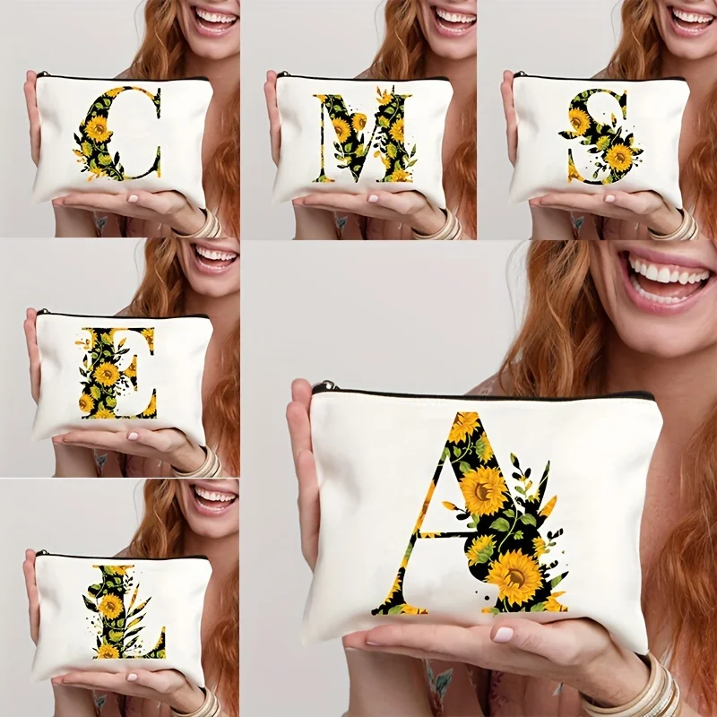 26-Letter Personalized Sunflower Cosmetic Bag Zipper Pouch with Portable Makeup Storage Unique Gift Idea for Friends
26-Letter Personalized Sunflower Cosmetic Bag Zipper Pouch with Portable Makeup Storage Unique Gift Idea for Friends