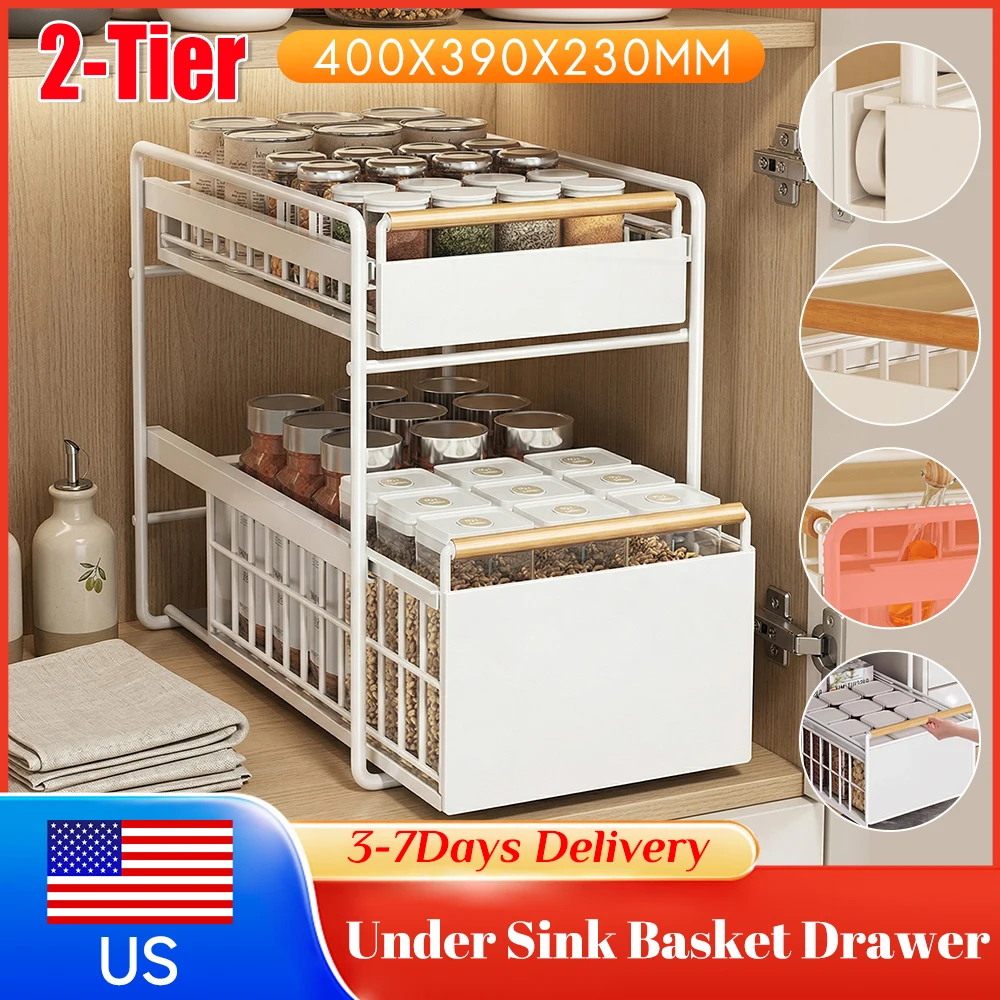 2-Tier Pull-Out Cabinet Organizer with Hook Slide-Out Storage Rack Under Sink Shelf for Bathroom Bedroom Kitchen Skin Care Spice
2-Tier Pull-Out Cabinet Organizer with Hook Slide-Out Storage Rack Under Sink Shelf for Bathroom Bedroom Kitchen Skin Care Spice