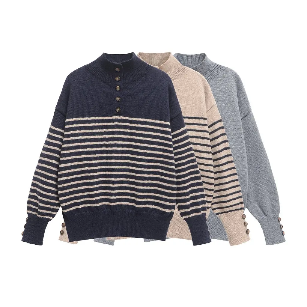 Универсальный многоцветный полосатый вязаный топ с длинными рукавами и воротником-стойкой, европейско-американский модный женский весенний новый G8942 
Универсальный многоцветный полосатый вязаный топ с длинными рукавами и воротником-стойкой, европейско-американский модный женский весенний новый G8942