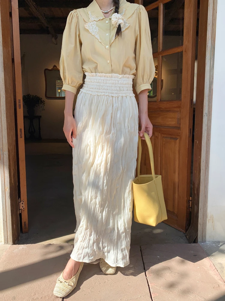 Женская летняя юбка с высокой талией из полиэстера, текстурированная, белая, в корейском стиле, длинная юбка
Женская летняя юбка с высокой талией из полиэстера, текстурированная, белая, в корейском стиле, длинная юбка