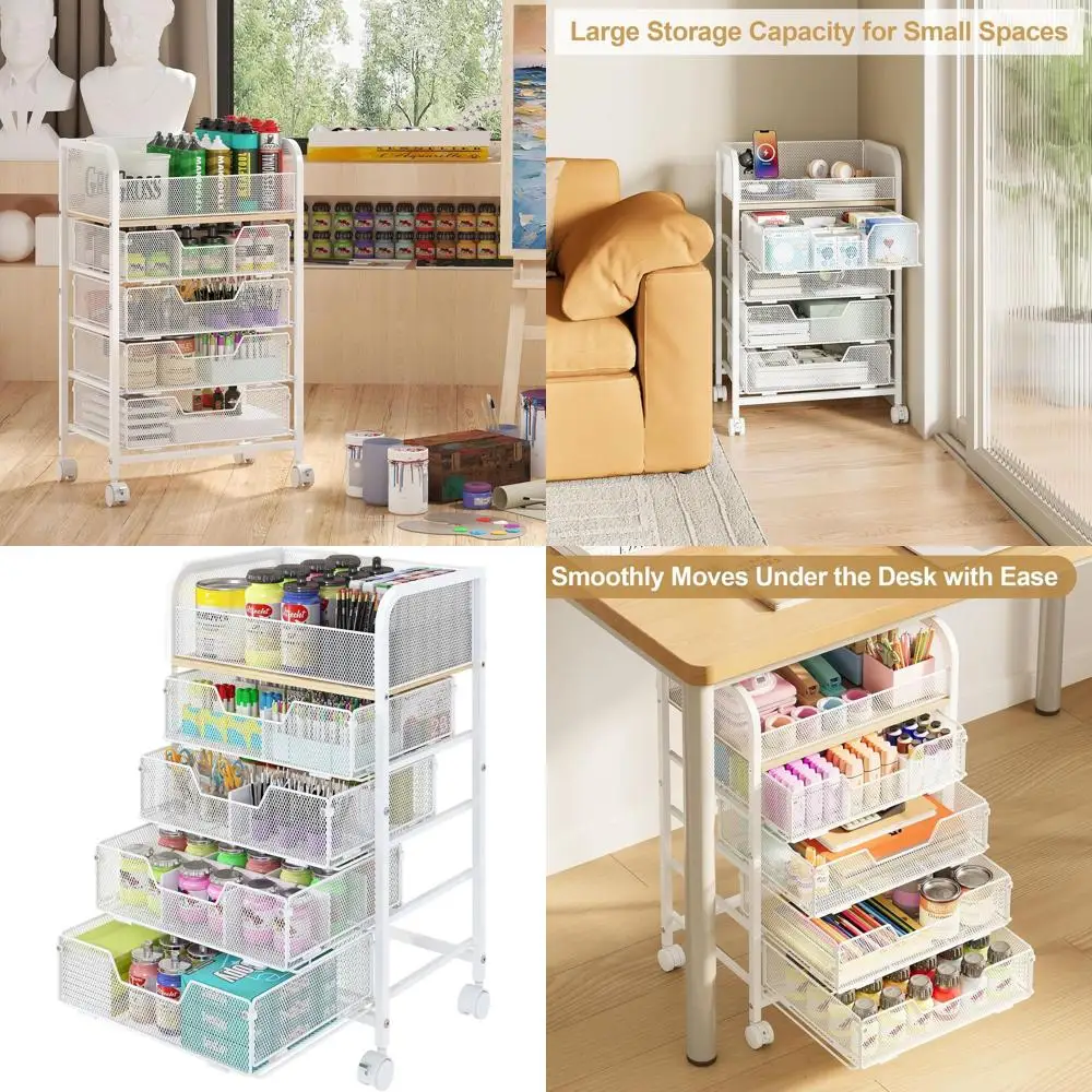 5-Tier Rolling Craft Storage Cart with Lockable Wheels, Drawers, and DIY Dividers - White
5-Tier Rolling Craft Storage Cart with Lockable Wheels, Drawers, and DIY Dividers - White