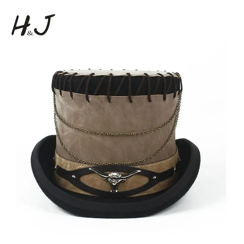 Handmade 13.5CM Black Wool SteamPunk Top Hat For Women Men Leather Fedora Hat Millinery Goggles Party Cosplay Cap Steampunk Hat
Handmade 13.5CM Black Wool SteamPunk Top Hat For Women Men Leather Fedora Hat Millinery Goggles Party Cosplay Cap Steampunk Hat