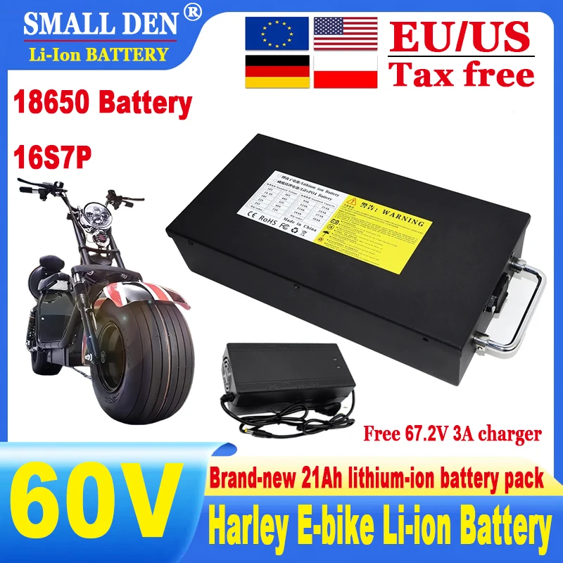 60V 21Ah 16S 18650 Harley Lithium Battery 30A BMS 2000W high-power waterproof Electric cars, scooters, bicycles+67.2V 3A charger
60V 21Ah 16S 18650 Harley Lithium Battery 30A BMS 2000W high-power waterproof Electric cars, scooters, bicycles+67.2V 3A charger