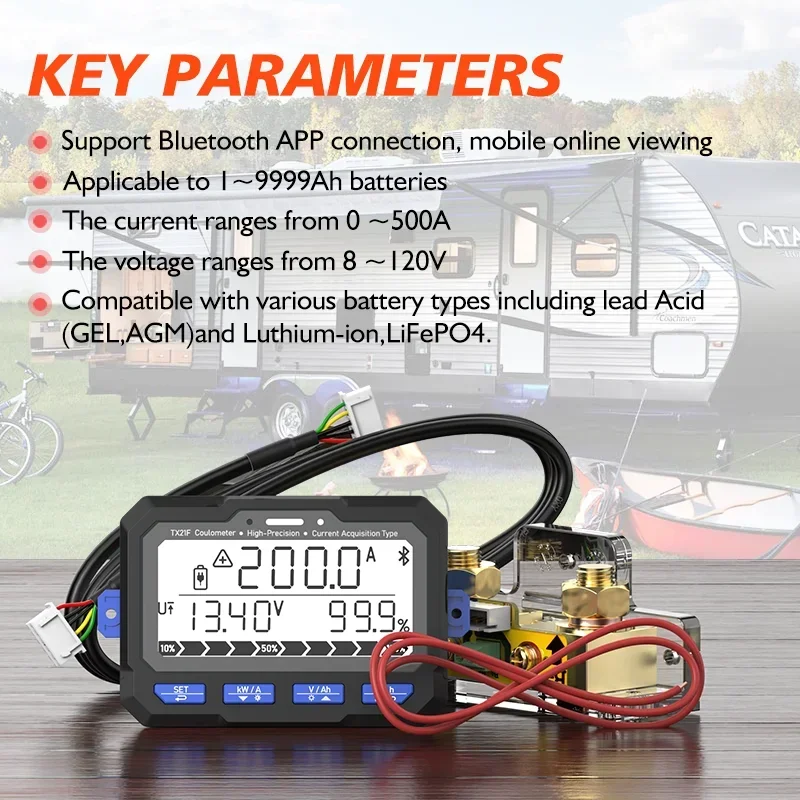 TX21 8-120V350A Battery Monitor Bluetooth Battery Tester Voltage Current RV Battery Coulomb Meter Capacity Indicator
TX21 8-120V350A Battery Monitor Bluetooth Battery Tester Voltage Current RV Battery Coulomb Meter Capacity Indicator