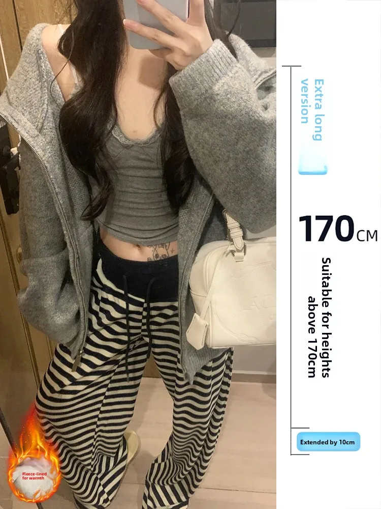 Long Loose Fce-lined Striped Casual Pants Women Spring Autumn High Waist Slouchy Walking Floor-length Trousers Commute Sle
Long Loose Fce-lined Striped Casual Pants Women Spring Autumn High Waist Slouchy Walking Floor-length Trousers Commute Sle