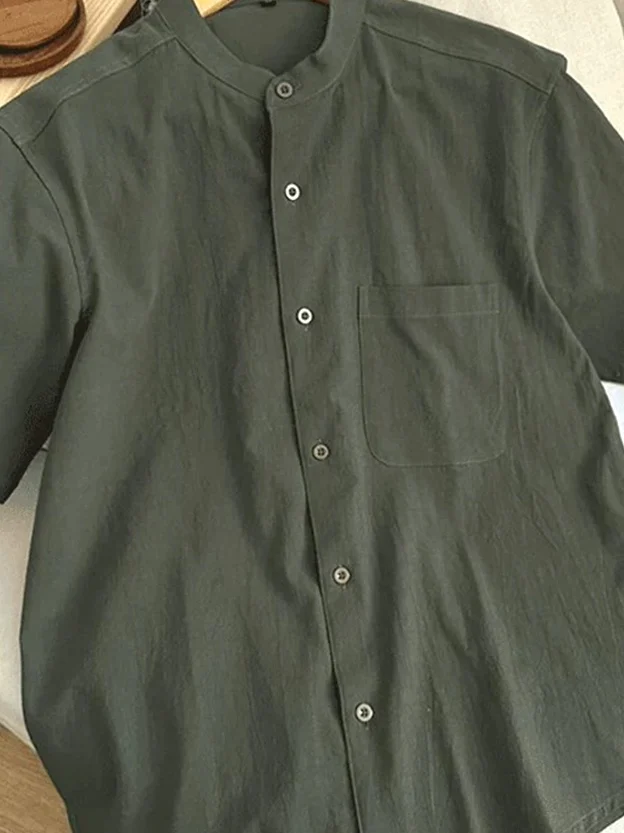 Men's Slim Fit Cotton Linen Work Shirt Casual Short Sleeve Stand Collar Breathable Single Pocket Shirt Trendy Summer Shirt
Men's Slim Fit Cotton Linen Work Shirt Casual Short Sleeve Stand Collar Breathable Single Pocket Shirt Trendy Summer Shirt