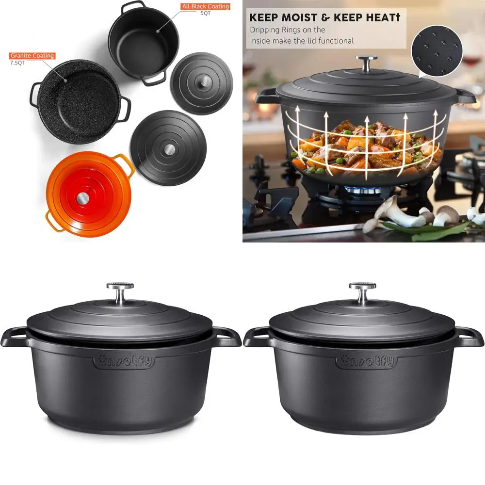 5-Quart Cast Aluminum Nonstick Dutch Oven with Lid - Ideal for Baking, Braising, and Roasting Bread (Black)
5-Quart Cast Aluminum Nonstick Dutch Oven with Lid - Ideal for Baking, Braising, and Roasting Bread (Black)