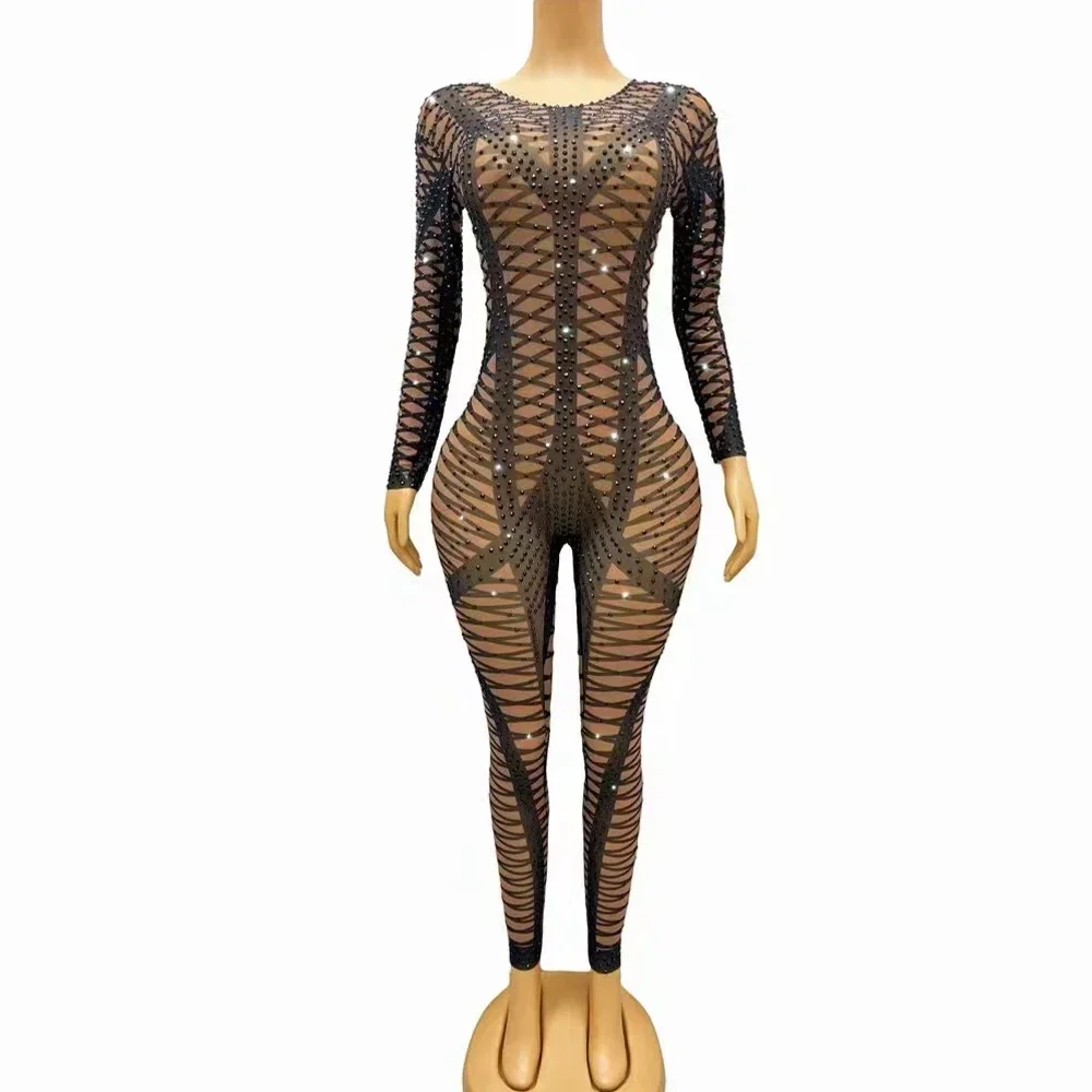 Performance Jumpsuit Sexy Stage Black Rhinestones Mesh Transparent Leggings Design Evening Birthday Celebrate Bodysuit
Performance Jumpsuit Sexy Stage Black Rhinestones Mesh Transparent Leggings Design Evening Birthday Celebrate Bodysuit