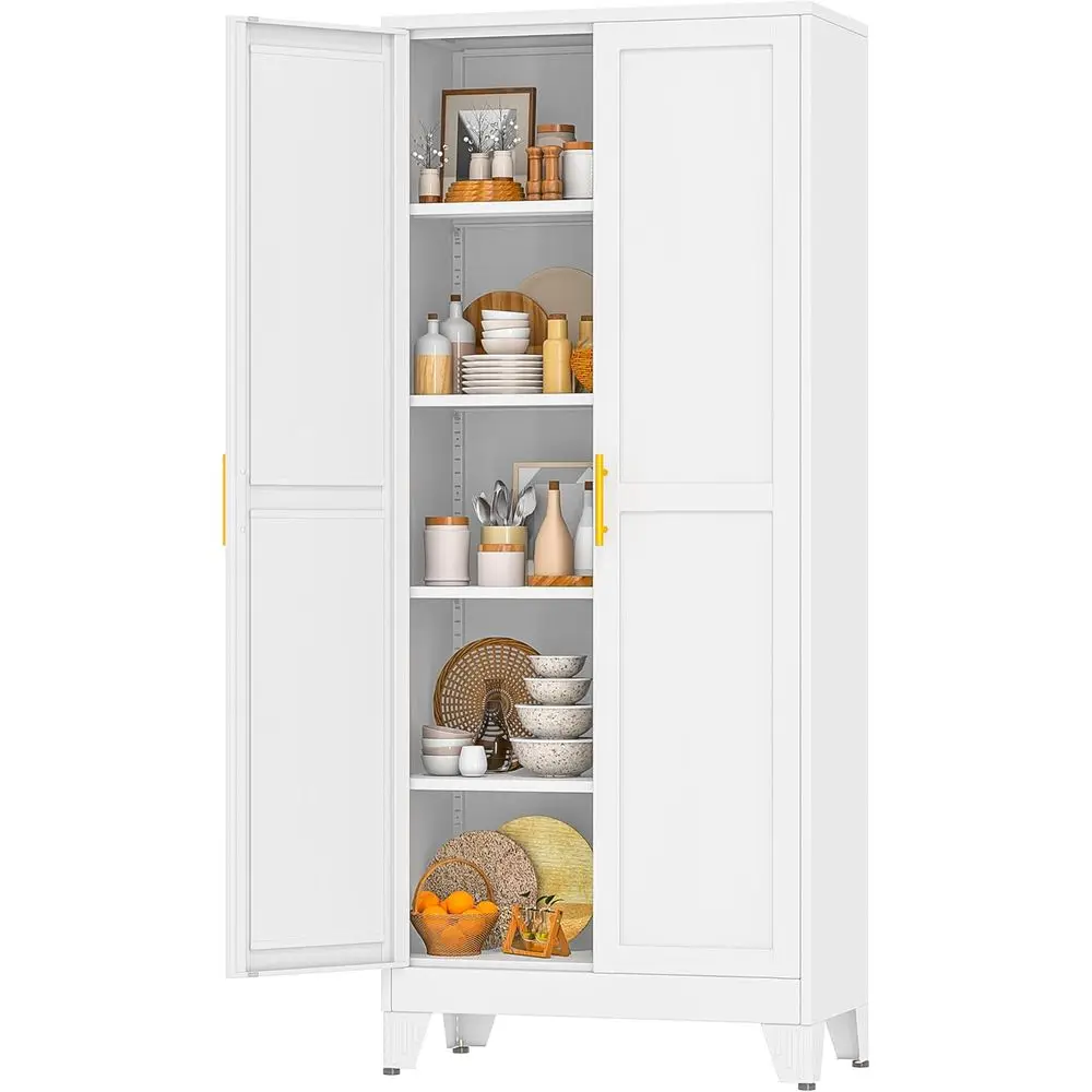 White Pantry Storage Cabinet,71" Kitchen Pantry with Doand 4 Adjustable Shelves, Metal Storage Cabinet, or Oice, Home, Garage, S
White Pantry Storage Cabinet,71" Kitchen Pantry with Doand 4 Adjustable Shelves, Metal Storage Cabinet, or Oice, Home, Garage, S