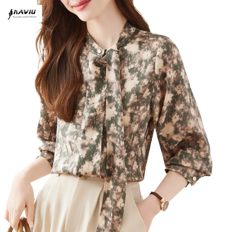 NAVIU Elegant Womens Long Sleeve Printed Chiffon Blouses Fashion Loose Round Neck Lace Up Shirt Spring Autumn Female Clothing
NAVIU Elegant Womens Long Sleeve Printed Chiffon Blouses Fashion Loose Round Neck Lace Up Shirt Spring Autumn Female Clothing