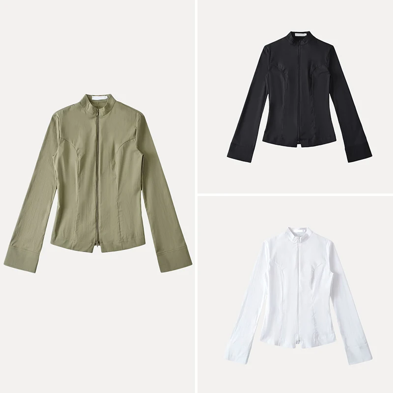 Faionable Mid-Length Zipper Stand Collar irt Women's Spring 2025 Waist-Cinching Polyester Fiber Long Sve Pure Color
Faionable Mid-Length Zipper Stand Collar irt Women's Spring 2025 Waist-Cinching Polyester Fiber Long Sve Pure Color