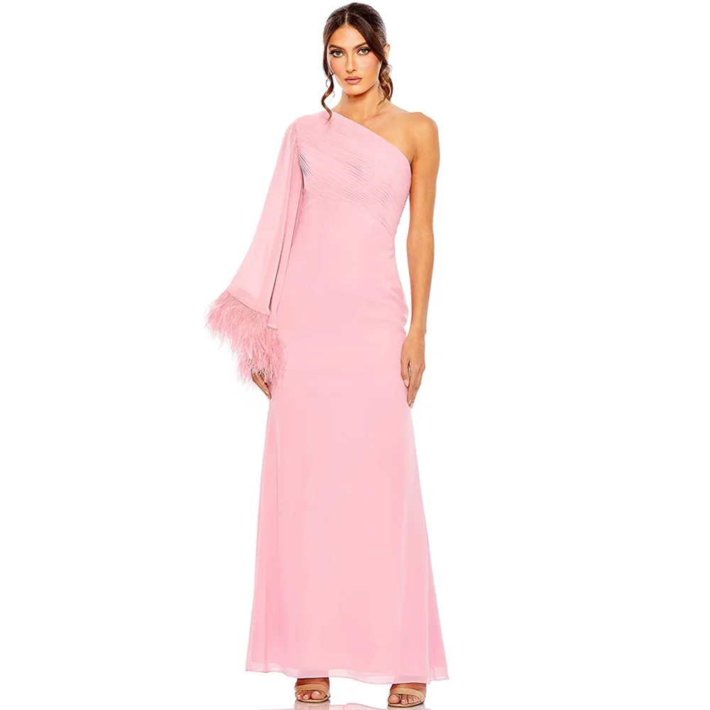 Customized Elegant Chiffon Evening Dress Classic One Shoulder Long Sleeves Celebrity Gowns High Quality Feathers Party Dress
Customized Elegant Chiffon Evening Dress Classic One Shoulder Long Sleeves Celebrity Gowns High Quality Feathers Party Dress