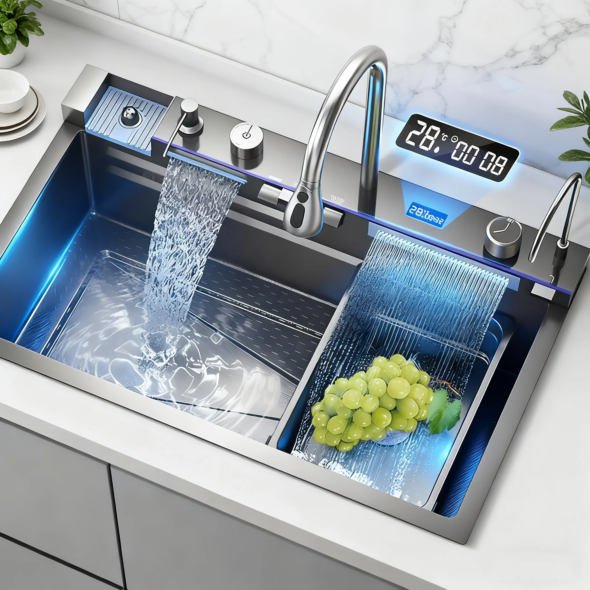Waterfall Kitchen Sink, Stainless Steel Single Bowl Digital Display Smart Drop in Kitchen Sink with Various Additions (Dark Gray, 31.5" X 17.7" X 8.7")
Waterfall Kitchen Sink, Stainless Steel Single Bowl Digital Display Smart Drop in Kitchen Sink with Various Additions (Dark Gray, 31.5" X 17.7" X 8.7")