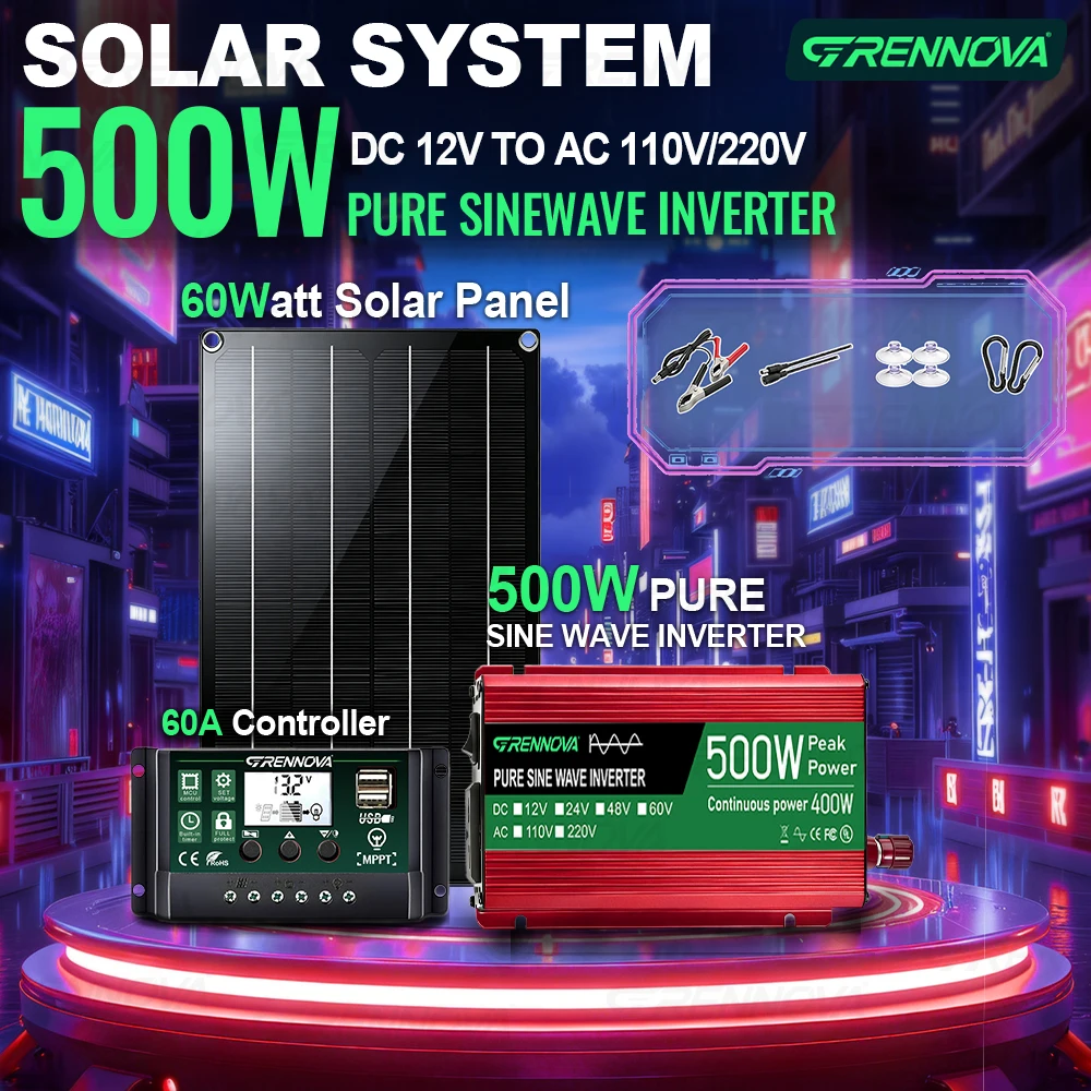 Pure Sine Off-Grid Solar Kit 60W Panel 60A MPPT Controller Inverter (Peak 500W / Continuous 400W) Lights Fans & Small Appliances
Pure Sine Off-Grid Solar Kit 60W Panel 60A MPPT Controller Inverter (Peak 500W / Continuous 400W) Lights Fans & Small Appliances