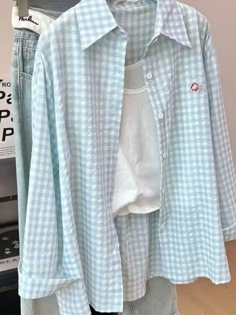 Blue Plaid Long Sleeve Casual Shirt Lightweight Sun Protection Loose Stitching Design Cotton Polyester Blend Women's Top
Blue Plaid Long Sleeve Casual Shirt Lightweight Sun Protection Loose Stitching Design Cotton Polyester Blend Women's Top