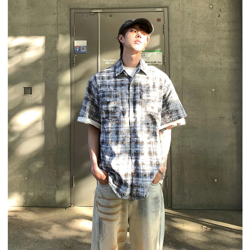 Summer Thin ort Sve Men's Plaid irt Tie-Dye Vintage Brand Loose Fit Youth Trend arp Collar f Sve Sunscreen irt
Summer Thin ort Sve Men's Plaid irt Tie-Dye Vintage Brand Loose Fit Youth Trend arp Collar f Sve Sunscreen irt