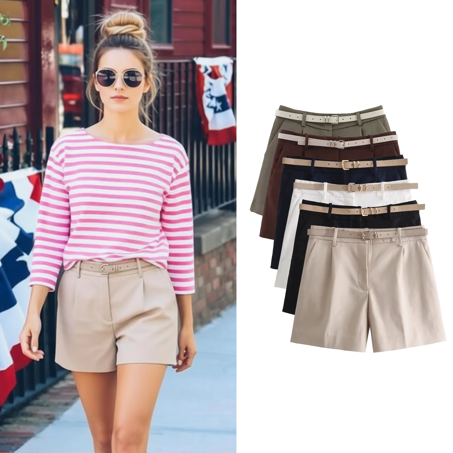 Women's Solid High Waist Straight Leg Shorts With Belt Casual Summer Female Fashion Elegant Shorts For Lady Daily Wear
Women's Solid High Waist Straight Leg Shorts With Belt Casual Summer Female Fashion Elegant Shorts For Lady Daily Wear