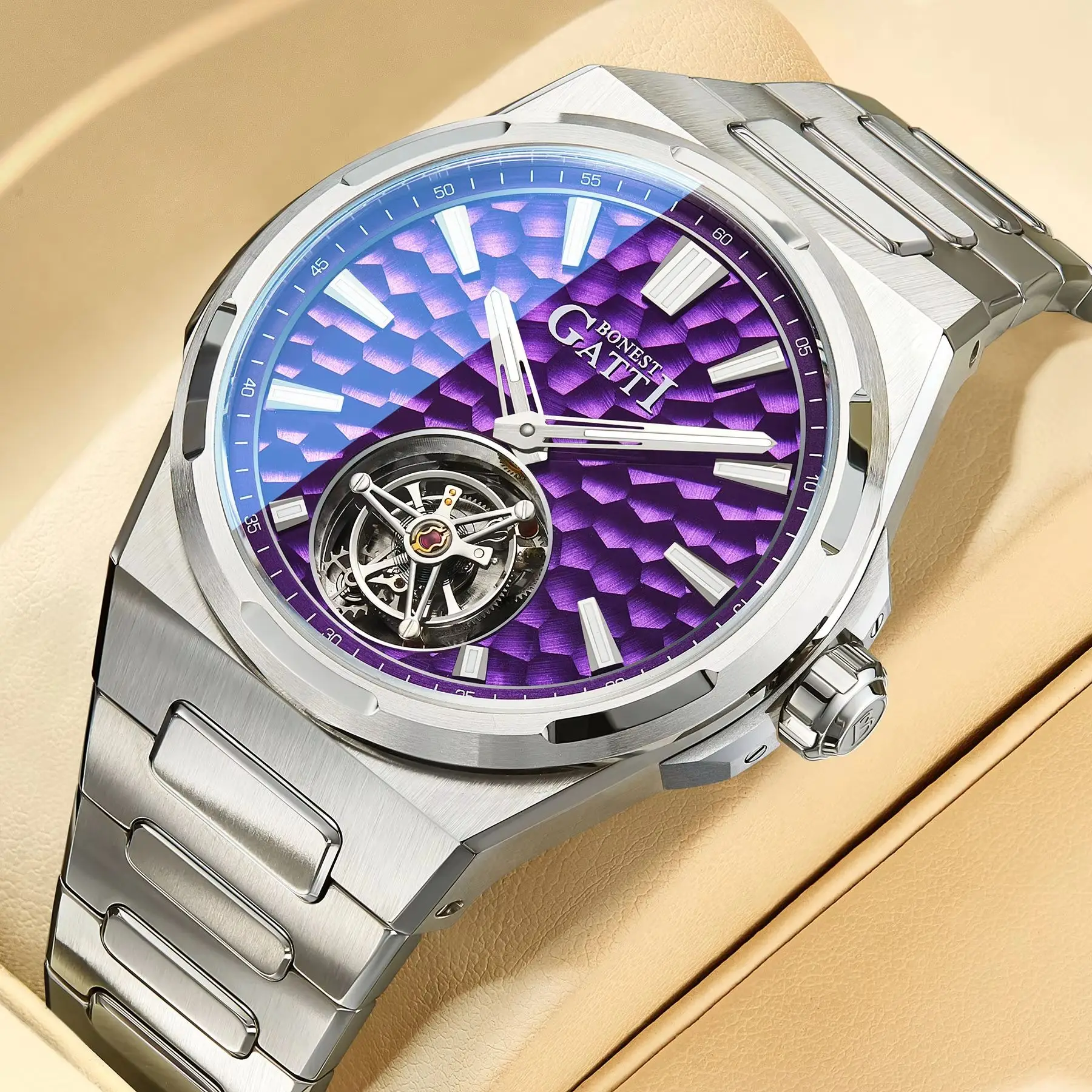 BONEST GATTI Men Tourbillon Watch 43mm Automatic Mechanical Wristwatch 5Bar Waterproof Sapphire Luminous Fish Scale Pattern Dial
BONEST GATTI Men Tourbillon Watch 43mm Automatic Mechanical Wristwatch 5Bar Waterproof Sapphire Luminous Fish Scale Pattern Dial