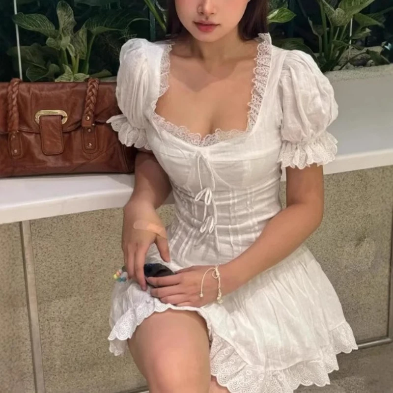 French Vintage Square Neck Puff Sleeve Summer Mini Dresses Hight Waist Princess Puffy White Short Dress Femme Robe
French Vintage Square Neck Puff Sleeve Summer Mini Dresses Hight Waist Princess Puffy White Short Dress Femme Robe