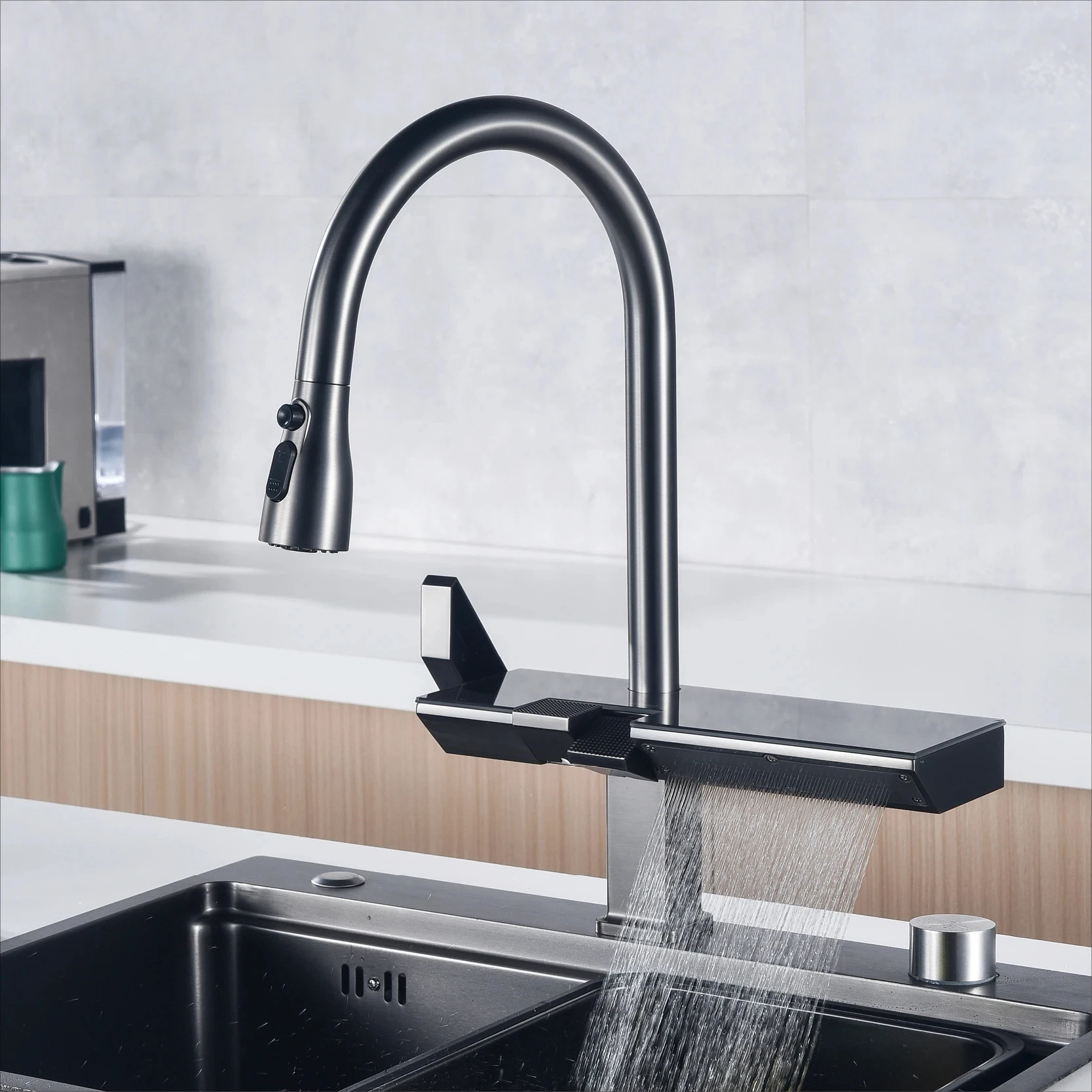 Luxury Chrome Brass Kitchen Faucet with Digital Display Design, Hot and Cold Water Pull out 3-Function Sink Mixer
Luxury Chrome Brass Kitchen Faucet with Digital Display Design, Hot and Cold Water Pull out 3-Function Sink Mixer