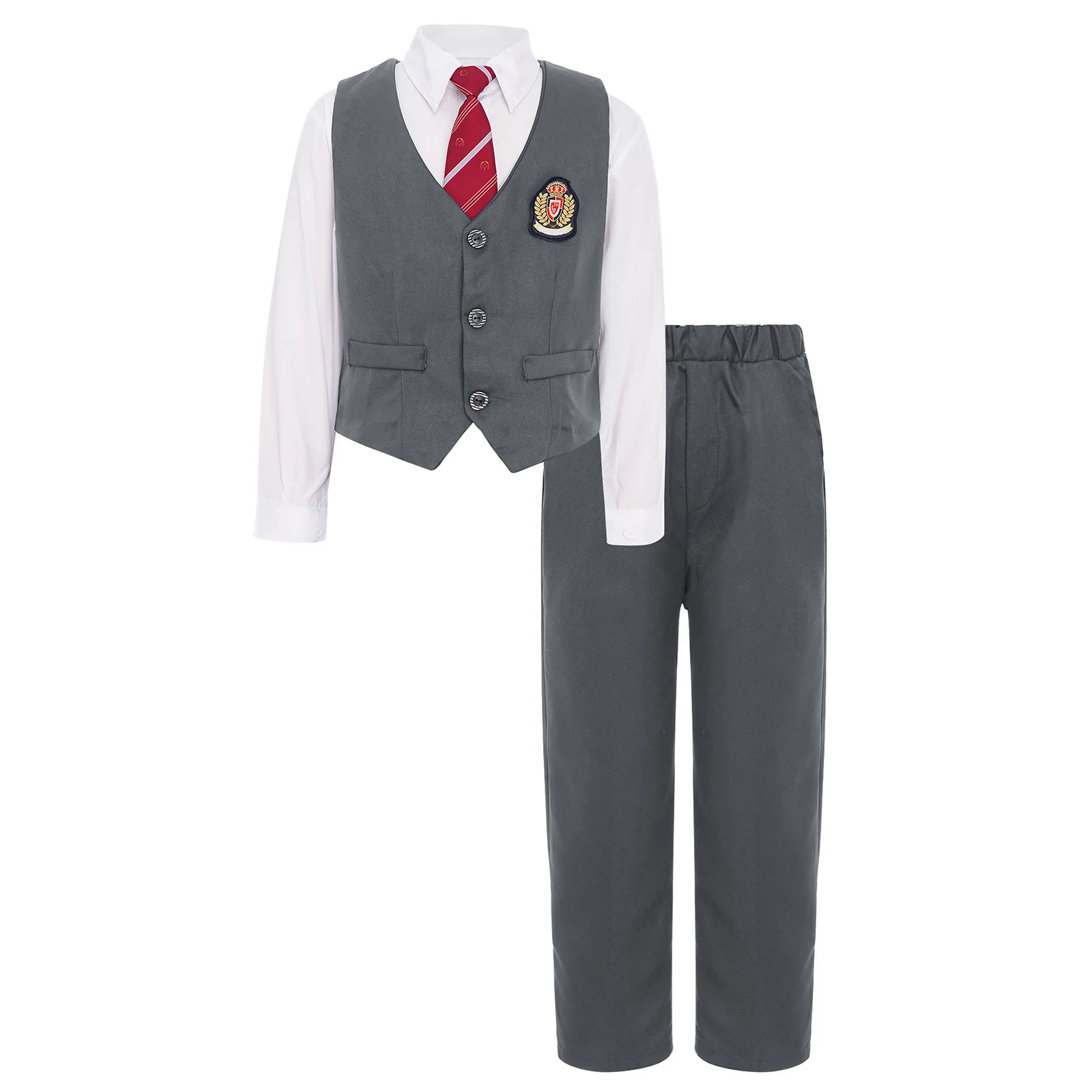 Kids Boys Gentleman Suit School Uniform Students Recitation Chorus Performance Outfit Long Sleeve Shirt with Pants Tie and Badge 
Kids Boys Gentleman Suit School Uniform Students Recitation Chorus Performance Outfit Long Sleeve Shirt with Pants Tie and Badge