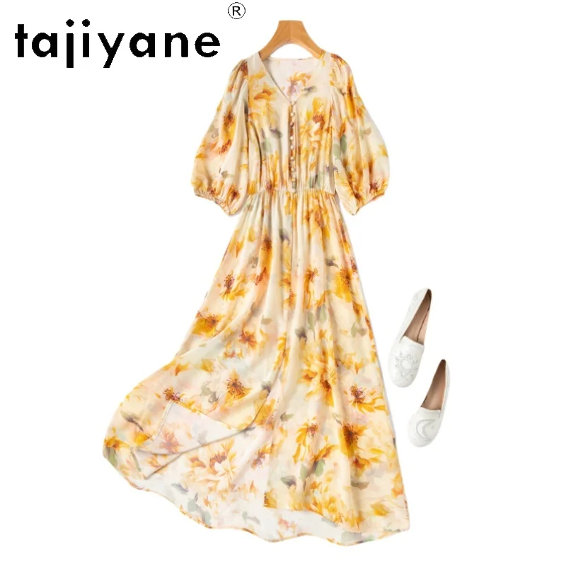 TAJIYANE 100% Mulberry Silk Dress Woman Summer 2025 Elegant Yellow Long Dresses V-neck Party Frocks Ladies Clothes Vestidos
TAJIYANE 100% Mulberry Silk Dress Woman Summer 2025 Elegant Yellow Long Dresses V-neck Party Frocks Ladies Clothes Vestidos