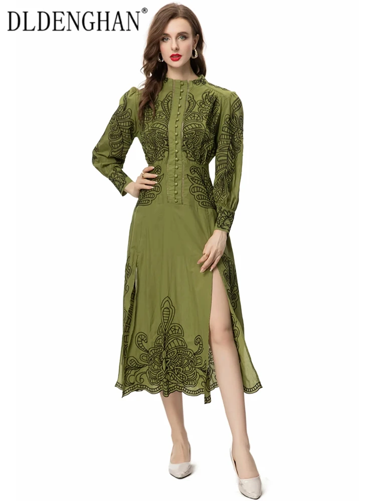 DLDENGHAN Summer Dress Women's Stand Collar Lantern Sleeve Embroidery Vintage Slit Dresses Fashion Designer New
DLDENGHAN Summer Dress Women's Stand Collar Lantern Sleeve Embroidery Vintage Slit Dresses Fashion Designer New