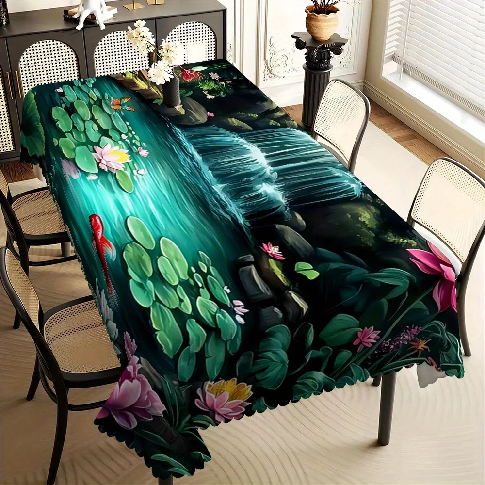 Serene Water Lily Pond Tablecloth, Koi & Waterfall Print, Clean Scalloped Trim, Dirt Resistant,for Kitchen, Party & Nature Decor
Serene Water Lily Pond Tablecloth, Koi & Waterfall Print, Clean Scalloped Trim, Dirt Resistant,for Kitchen, Party & Nature Decor