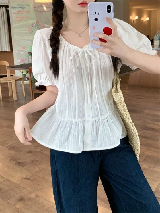 plus Size Casual Short Sleeve Shirt Summer New Style Slimming Versatile Design Sense Tie Waist Leisure Top for Younger Look
plus Size Casual Short Sleeve Shirt Summer New Style Slimming Versatile Design Sense Tie Waist Leisure Top for Younger Look