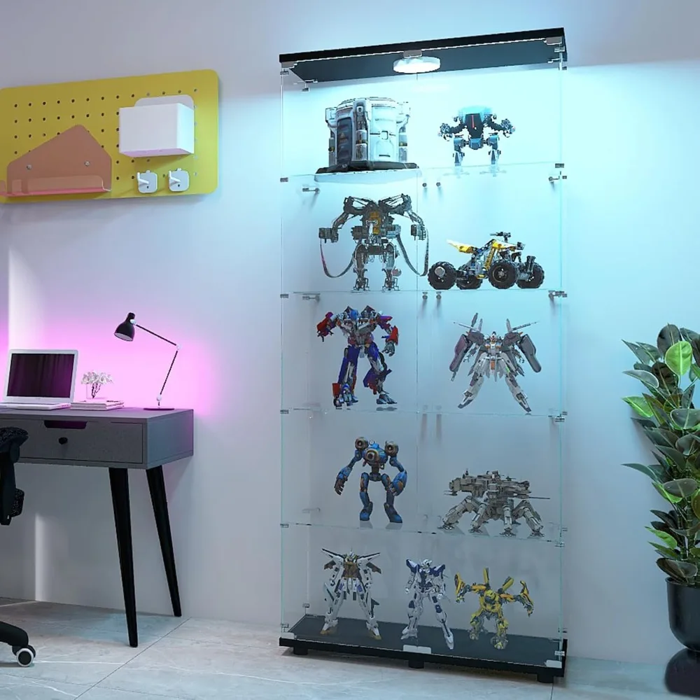 Glass Display Cabinet with 5 Shelves Double Doors, LED Lights Transparent Curio Cabinet for Collection,74" High Display Case
Glass Display Cabinet with 5 Shelves Double Doors, LED Lights Transparent Curio Cabinet for Collection,74" High Display Case