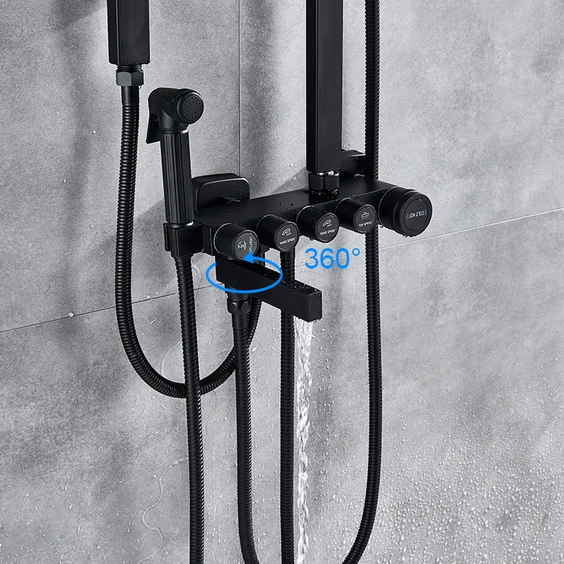 Vidric Vidric Matte Black Chrome Shower Faucets Set Brass 5-way Button Control Mixer Tap SPA Massage Jets Shower Bidet Bath Show
Vidric Vidric Matte Black Chrome Shower Faucets Set Brass 5-way Button Control Mixer Tap SPA Massage Jets Shower Bidet Bath Show