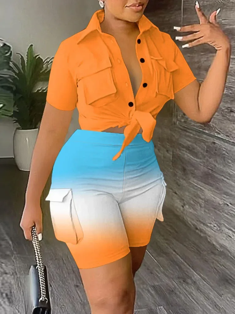 CPSYMYM Summer Printed Shirt Short Sleeve Suit Women's Slim Bag Buttock Shorts Suit Pocket Short Style Lace Up Top 2 Piece Suit
CPSYMYM Summer Printed Shirt Short Sleeve Suit Women's Slim Bag Buttock Shorts Suit Pocket Short Style Lace Up Top 2 Piece Suit