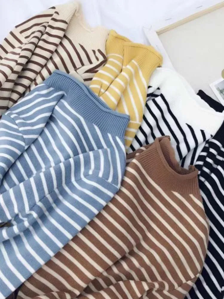 Women Striped Sweaters Mock Neck Pullovers Slim Elastic Long Sleeve Casual Jumper Knitted Warm Tops For Women Autumn Winter
Women Striped Sweaters Mock Neck Pullovers Slim Elastic Long Sleeve Casual Jumper Knitted Warm Tops For Women Autumn Winter
