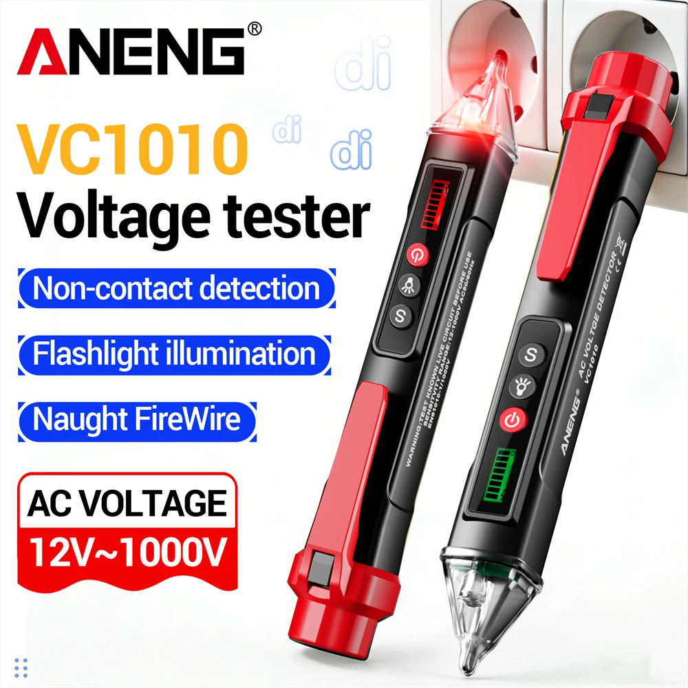 ANENG VC1010 Voltage Tester Non-Contact Induction Pen 12-1000V Find Breakpoint Audio Intelligence Electrician Detection Tool DIY
ANENG VC1010 Voltage Tester Non-Contact Induction Pen 12-1000V Find Breakpoint Audio Intelligence Electrician Detection Tool DIY