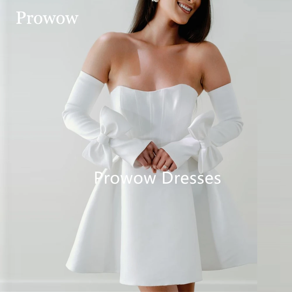 Prowow Simple 2025 Ivory Mini Wedding Dress With Detachable Bow Sleeves Satin Short Bridal Gown Strapless A Line Customized
Prowow Simple 2025 Ivory Mini Wedding Dress With Detachable Bow Sleeves Satin Short Bridal Gown Strapless A Line Customized
