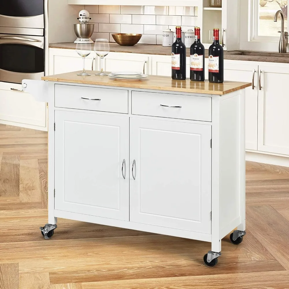 Rolling Kitchen Island Cart with Utility Trolley, Bar Serving Cart, Rubber Wood Top, Handle Rack, and Storage Cabinet
Rolling Kitchen Island Cart with Utility Trolley, Bar Serving Cart, Rubber Wood Top, Handle Rack, and Storage Cabinet