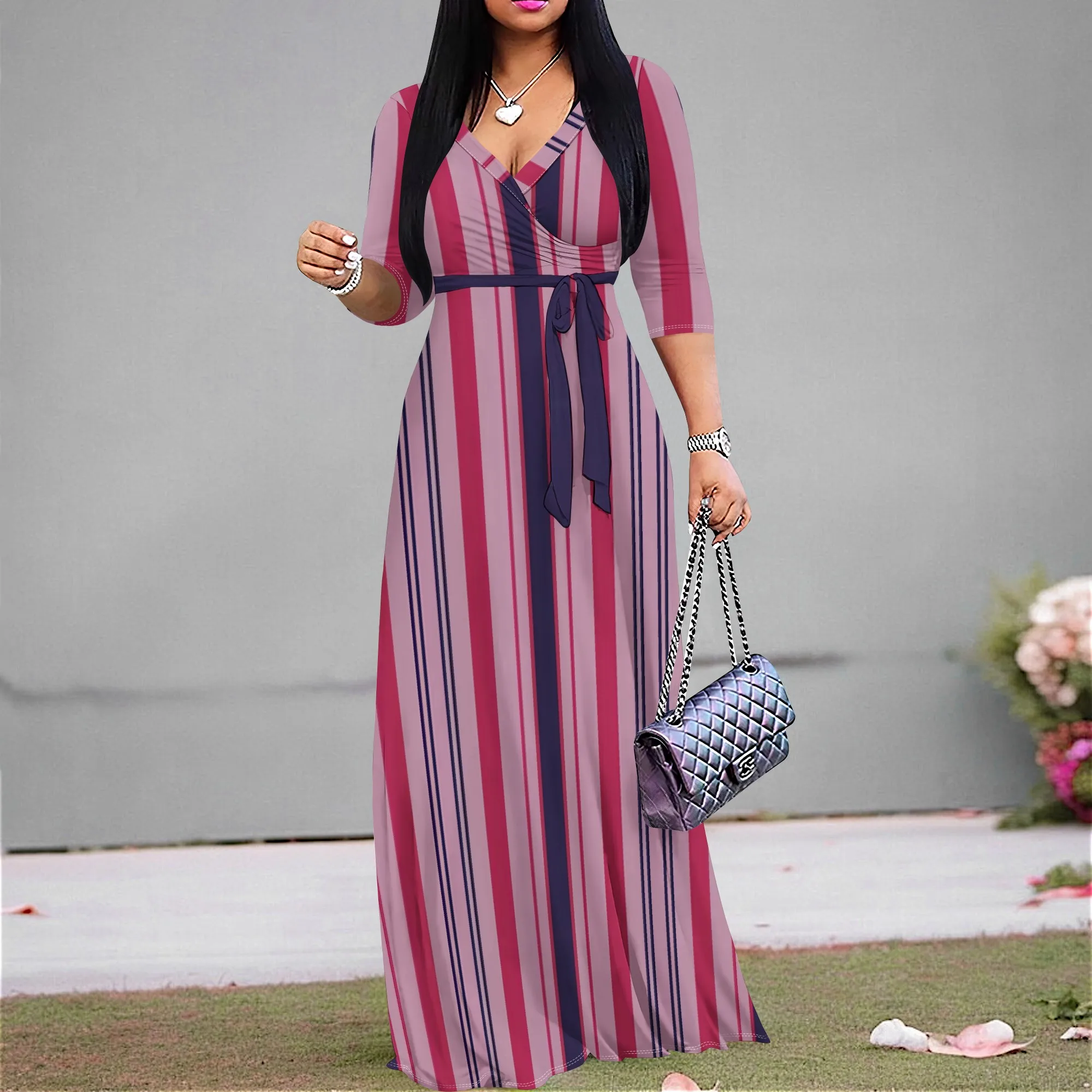 S-3XL Fashion Women Striped V Neck Wrap Dress Summer Casual Half Sleeve A Line Long Beach Vacation Sundress with Belt
S-3XL Fashion Women Striped V Neck Wrap Dress Summer Casual Half Sleeve A Line Long Beach Vacation Sundress with Belt