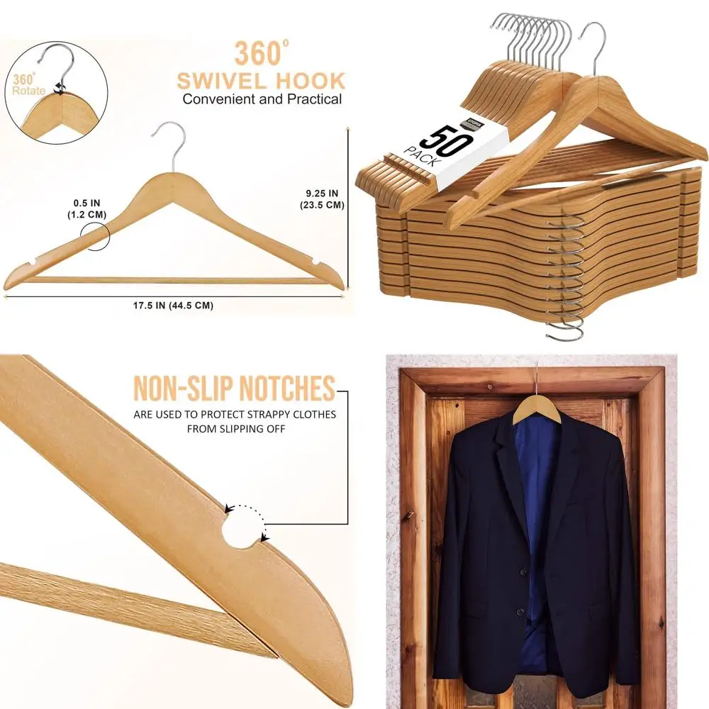 Набор из 50 премиальных деревянных вешалок - прочные тонкие вешалки для костюмов с поворотными на 360 градусов крючками (натуральное дерево)
Набор из 50 премиальных деревянных вешалок - прочные тонкие вешалки для костюмов с поворотными на 360 градусов крючками (натуральное дерево)