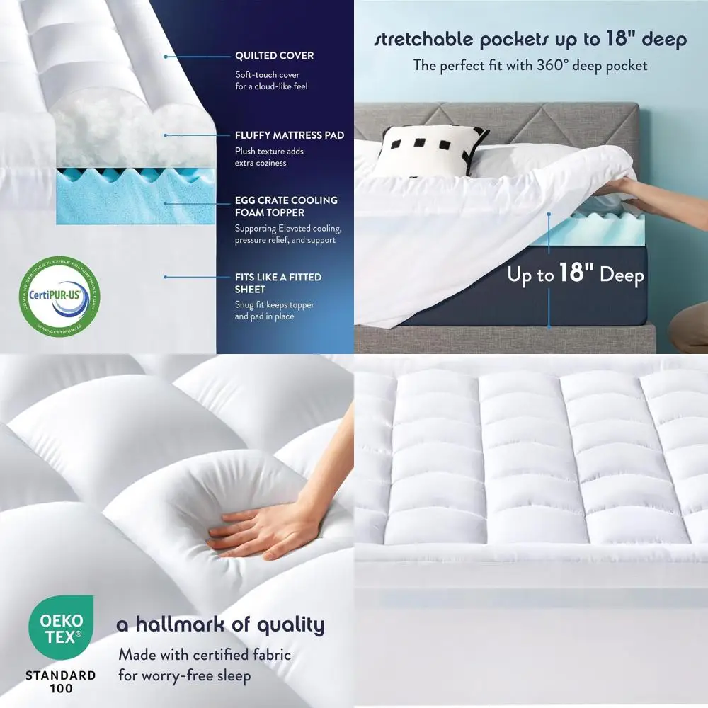 Full Size 4 Pillowtop & 2 Egg Crate Mattress Topper Set, Plush Pad, Safe Foam & Fabric, Dorm Ready
Full Size 4 Pillowtop & 2 Egg Crate Mattress Topper Set, Plush Pad, Safe Foam & Fabric, Dorm Ready