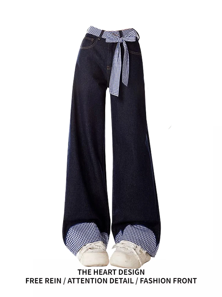 American Retro Plaid Wide Leg Denim Jeans Women's High Waist Slimming Versatile Floor-Length Pants Casual Style Blue Jeans
American Retro Plaid Wide Leg Denim Jeans Women's High Waist Slimming Versatile Floor-Length Pants Casual Style Blue Jeans