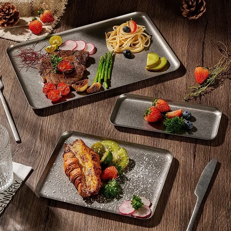 304 Stainless Steel Square Dishes Vintage Snowflake Silver Tray Round Edge Dinner Plate Dessert Grill Tray Steak Decorative Tray
304 Stainless Steel Square Dishes Vintage Snowflake Silver Tray Round Edge Dinner Plate Dessert Grill Tray Steak Decorative Tray