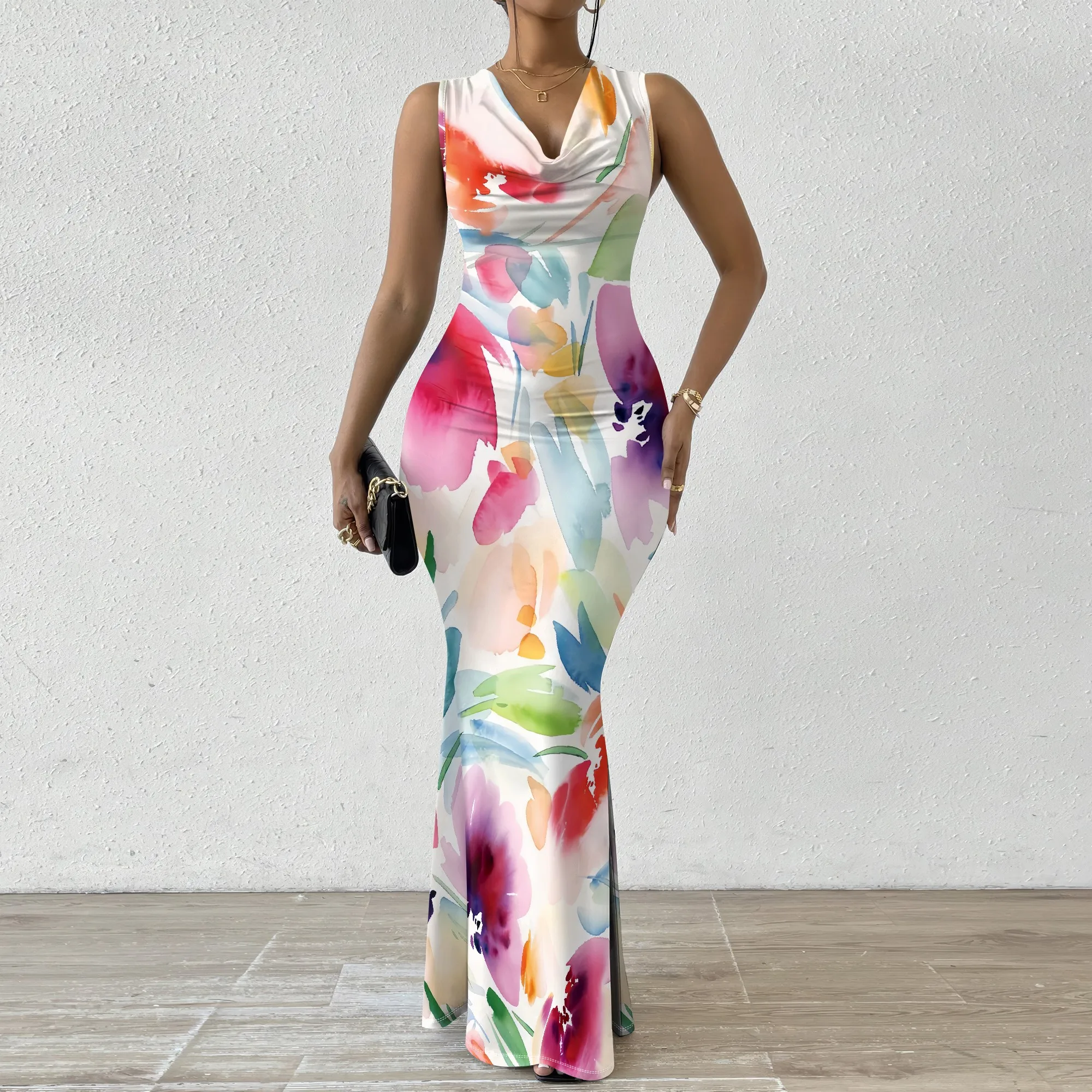 Women's Watercolor Floral Maxi Dress Elegant Cowl Neck Sleeveless Party Evening Gown XS-2XL Summer Beach Wedding Guest
Women's Watercolor Floral Maxi Dress Elegant Cowl Neck Sleeveless Party Evening Gown XS-2XL Summer Beach Wedding Guest